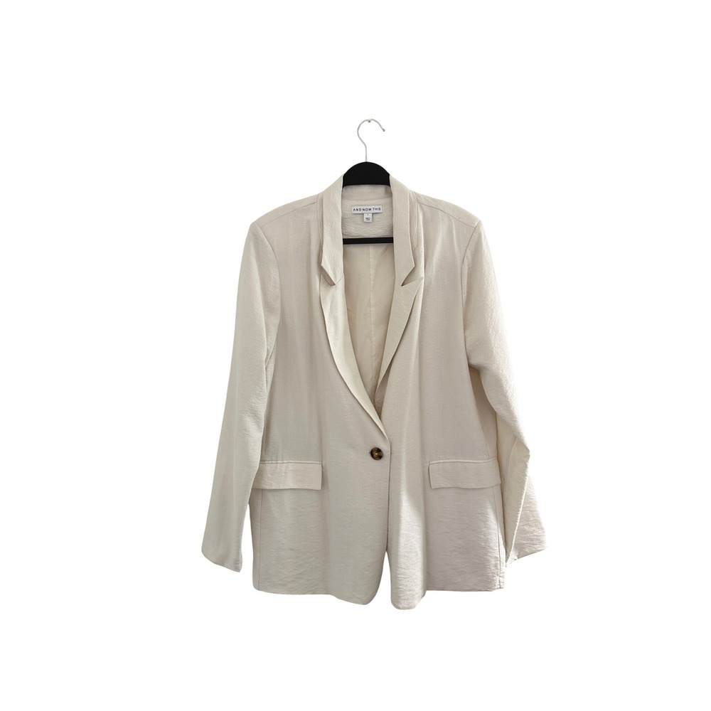 And Now This Womens Oversized One-Button Textured Blazer Cream Ivory Large L - Picture 2 of 10